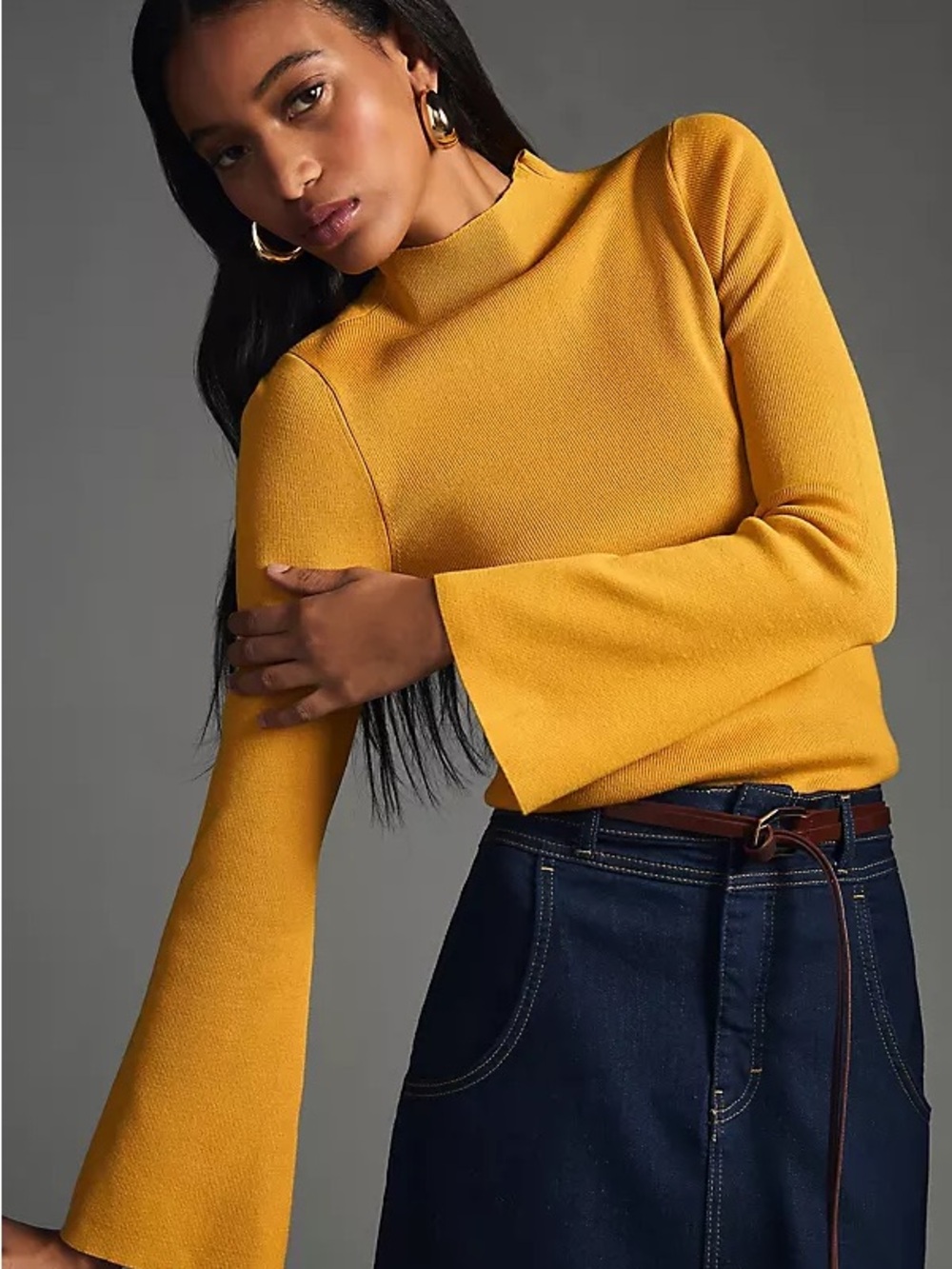 Anthropologie Maeve Small The Arlowe Bell-Sleeve Golden Yellow Sweater